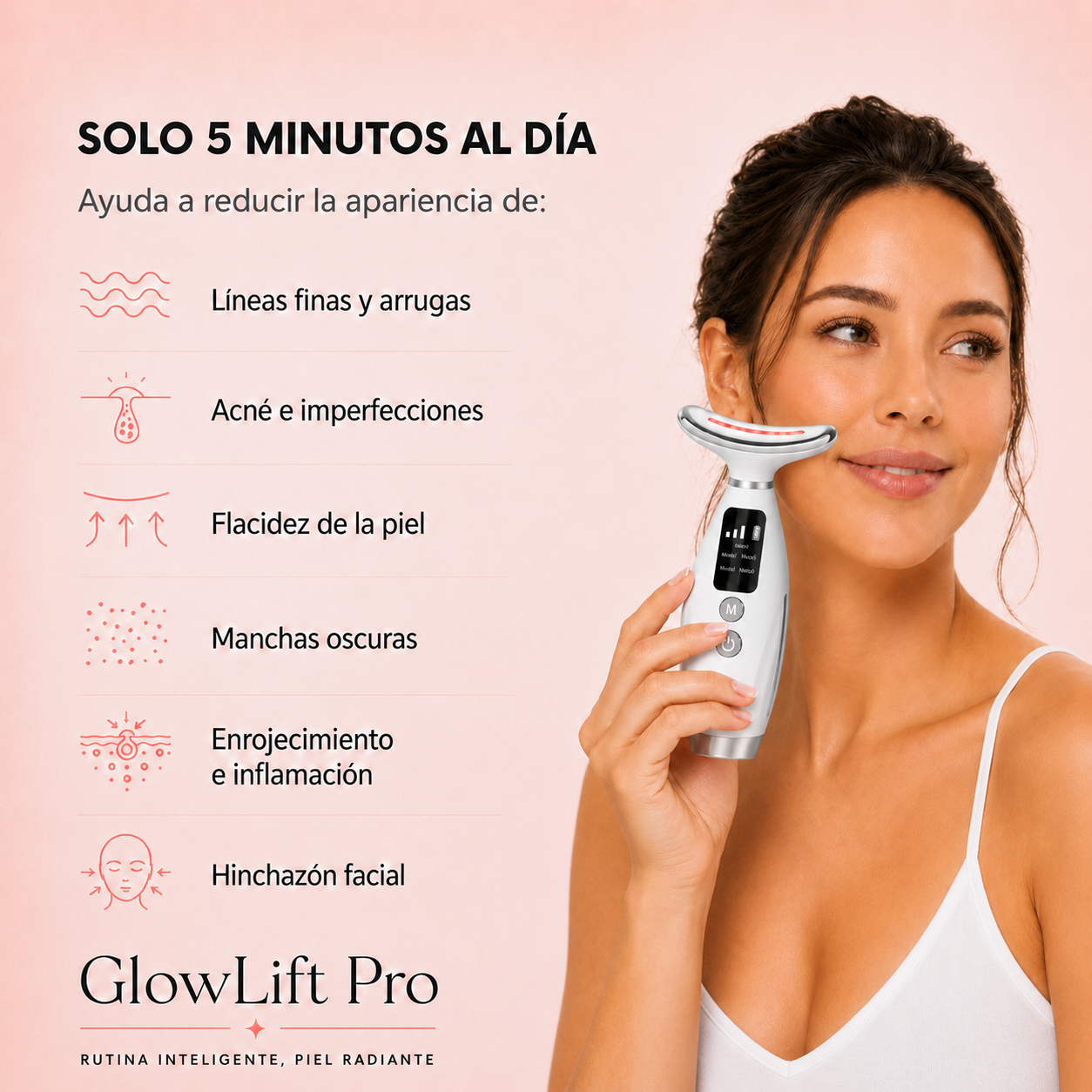 GlowLift Pro 7 en 1 Masajeador facial y de cuello con LED